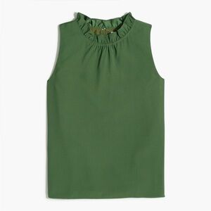 J.Crew Ruffled Mock Neck Blouse XXS Army Green Preppy Office Chic Minimalist Top